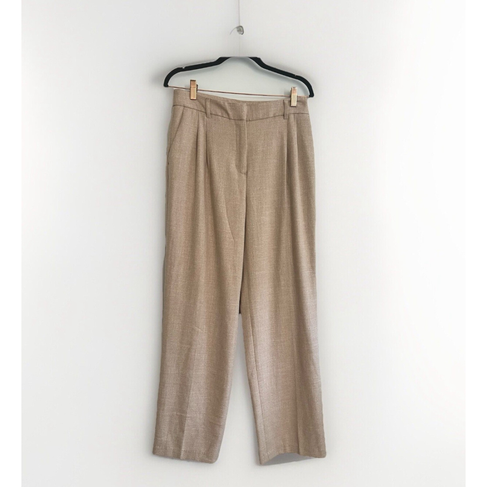 House of Harlow 1960 Womens Beige Textured Pleated Straight Leg Pants Size 8